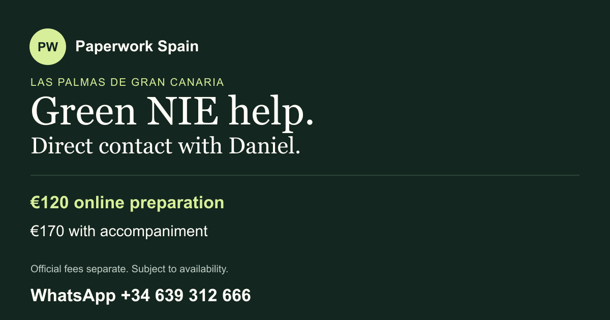 Paperwork Spain: Green NIE / EU registration support in Las Palmas